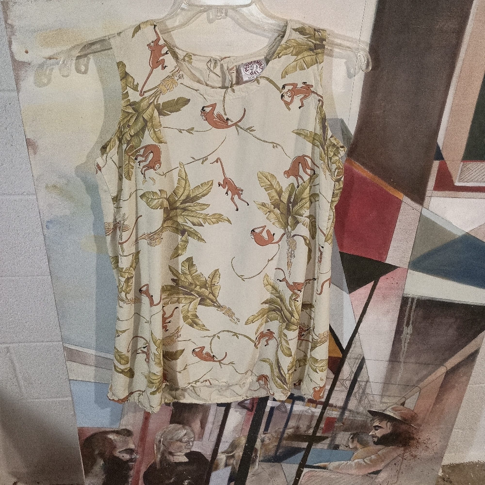 Vintage Y2K Tropical Print Sleeveless Dress Size Large